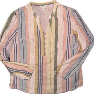 Ll bean vintage retro pastel stripe button down blouse medium